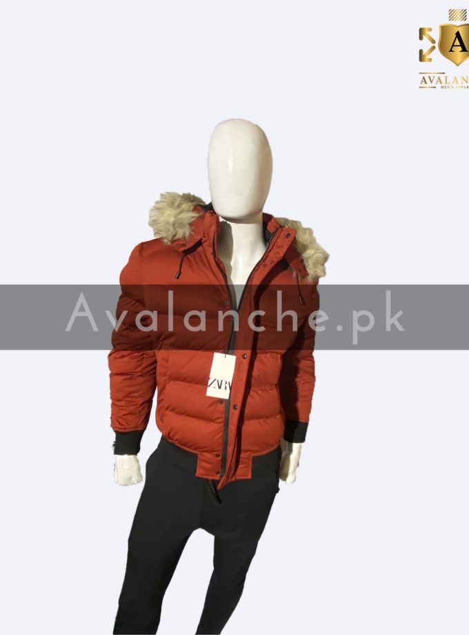 ZARA Hooded Puffer Jacket Red